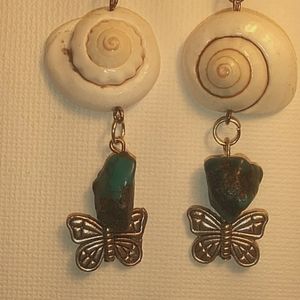 Boho Seashell, Butterfly & Turquoise Earrings